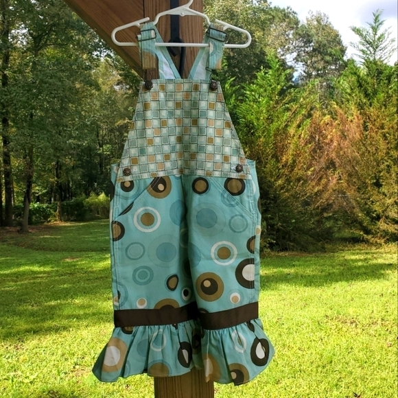Ruffle Pant Overalls Blue & Brown NEW - Picture 1 of 9